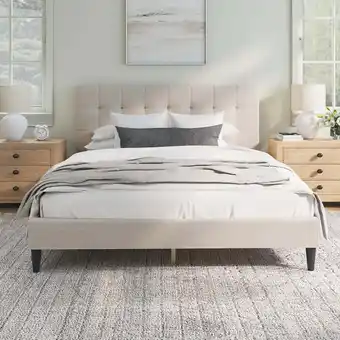 Walmart Mainstays Hillside Square Tufted Upholstered Full Platform Bed, Ivory Fabric offer