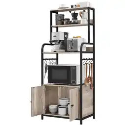 Walmart Alden Design Wooden Kitchen Baker's Rack Utility Storage Shelf Unit Microwave Stand, Gray offer