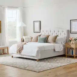Walmart My Texas House Anna Diamond Tufted Upholstered Platform Bed, Queen, Cream offer