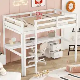Walmart Miniyam Twin Size Loft Bed with Built-in Desk, Storage Cabinet for Kids and Teens, White offer