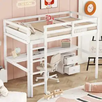 Walmart Miniyam Twin Size Loft Bed with Built-in Desk, Storage Cabinet for Kids and Teens, White offer