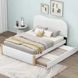 Walmart Euroco Full Classic Upholstery Platform Beds for Kids Teens, White offer