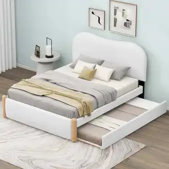 Walmart Euroco Full Classic Upholstery Platform Beds for Kids Teens, White offer