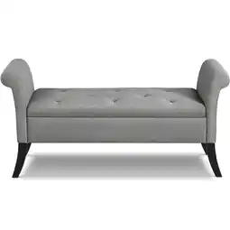 Walmart Alden Design Button Tufted Ottoman Storage Bench with Rolled Arms, Light Gray Fabric offer