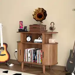 Walmart Record Player Stand with Sliding Door, Vinyl Record Storage Cabinet, Record Player Table offer