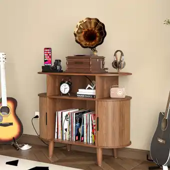 Walmart Record Player Stand with Sliding Door, Vinyl Record Storage Cabinet, Record Player Table offer
