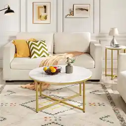 Walmart Alden Design 18H Modern Round Faux Marble Coffee Table for Living Room, Gold offer