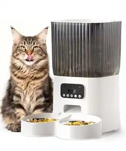 Walmart Automatic Cat Feeders for 2 Cats, Timed Auto Feeder Cat Food Dispenser, White, 5L with Double Bowls offer