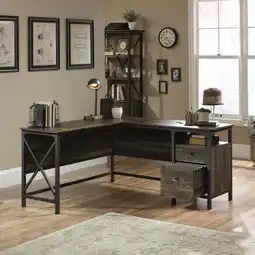 Walmart Sauder Steel River L-Shaped Desk, Carbon Oak Finish offer