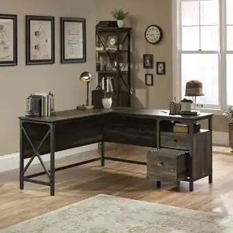 Walmart Sauder Steel River L-Shaped Desk, Carbon Oak Finish offer