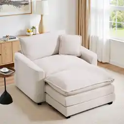 Walmart Muumblus 46 Indoor Lounge Chair with Ottoman, Corduroy Cozy Accent Armchair for Living Room, Beige offer