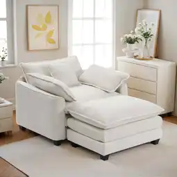 Walmart Muumblus 46 Indoor Lounge Chair with Ottoman, Corduroy Cozy Accent Armchair for Living Room, Beige offer
