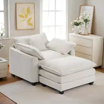 Walmart Muumblus 46 Indoor Lounge Chair with Ottoman, Corduroy Cozy Accent Armchair for Living Room, Beige offer
