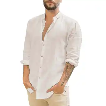 Walmart KTMKH Linen Shirt for Men Casual Solid Shirt Long Sleeve Button Turn-Down Collar Tops Shirt offer