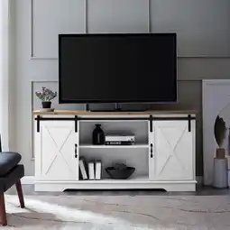 Walmart Walker Edison Farmhouse Sliding Barn Door TV Stand for TVs up to 65, White/Reclaimed Barnwood offer