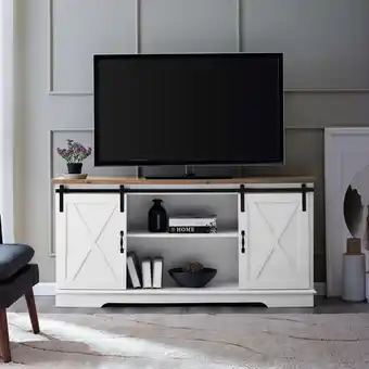 Walmart Walker Edison Farmhouse Sliding Barn Door TV Stand for TVs up to 65, White/Reclaimed Barnwood offer