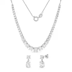 Walmart Believe by Brilliance Women's Fine Silver Plated CZ Tennis Necklace and Drop Earring Set offer