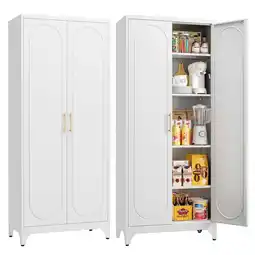 Walmart Polup White 75 H Modern Kitchen Storage Cabinet with Doors and Adjustable Shelves offer