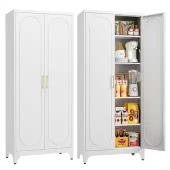 Walmart Polup White 75 H Modern Kitchen Storage Cabinet with Doors and Adjustable Shelves offer