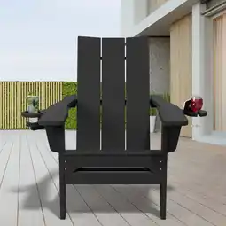 Walmart JUSTLET Outdoor Patio Chair with 2 Cup Holder, HDPE Folding Adirondack Chair, Black offer
