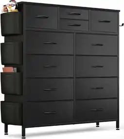 Walmart Aowos 12 Fabric Drawer Dresser for Bedroom Chest of Drawers with Wooden Top, Black offer