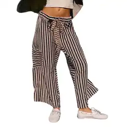 Walmart PUWEI Women's Striped Wide Leg Pants Loose Fit Drawstring Waist Casual Palazzo with Pockets offer