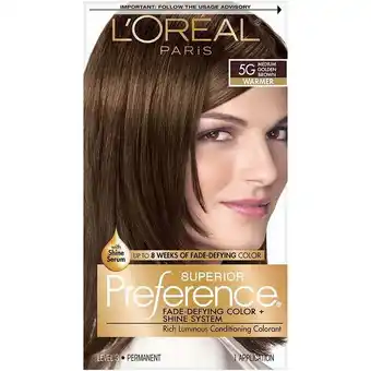 Walmart L'Oreal Paris Superior Preference Fade-Defying Color Shine, 5G Medium Golden Brown offer