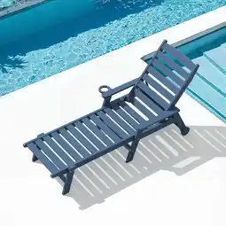 Walmart SERWALL Patio Chaise Lounge Chair, 78'' HDPE Outdoor Lounge Chair 5 Positions Pool Lounger Navy Blue offer