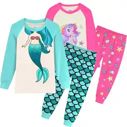 Walmart Rimyaw Toddler Girls Pajamas 4pcs Graphic Mermaid Unicorn Sleepwear Sets Kids Cotton PJS Clothes 5T offer