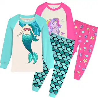 Walmart Rimyaw Toddler Girls Pajamas 4pcs Graphic Mermaid Unicorn Sleepwear Sets Kids Cotton PJS Clothes 5T offer