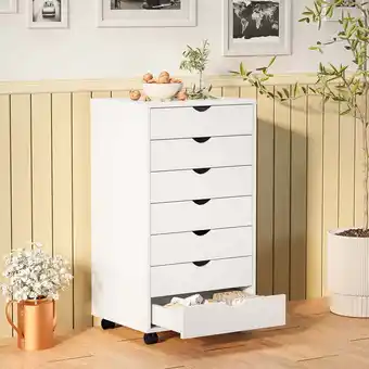 Walmart CONCETTA 7 Drawer Storage Cabinet with Wheels for Bedroom, Home, Office Organization, White offer