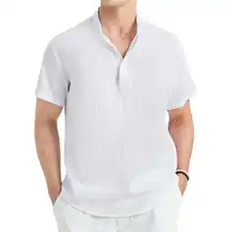 Walmart Mens Cotton Linen Henley Shirt Short Sleeve Casual Summer Beach Hippie Tee for Vacation offer