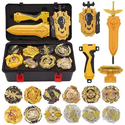 Walmart Bey Battling Top Burst 12 New Spinning Tops with 2 Launcher, Arena Toy, Gyro Pocket Box Pro (Gold) offer