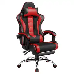 Walmart Yaheetech Reclining Gaming Chair with Folding Footrest and Massage Lumbar Pillow, Black/Red offer