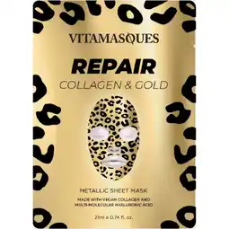 Walmart Vitamasques Repair Metallic Sheet Mask, Vegan Collagen, for All Skin Types, One Sheet Mask offer