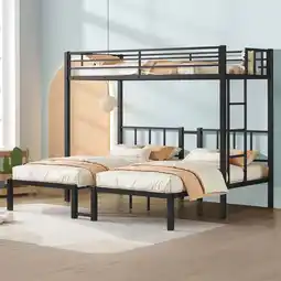Walmart Firscook Twin Triple Bunk Bed, Metal Bunk Beds for Kids with Guardrails, Black offer