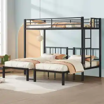 Walmart Firscook Twin Triple Bunk Bed, Metal Bunk Beds for Kids with Guardrails, Black offer