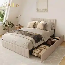 Walmart Aiho Bed Frame Full with 4 Storage Drawers for Bedroom, Beige offer