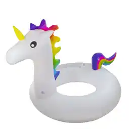 Walmart Pool Central 58 Giant Inflatable 1-Person Rainbow Unicorn Pool Ring Float - White/Blue offer
