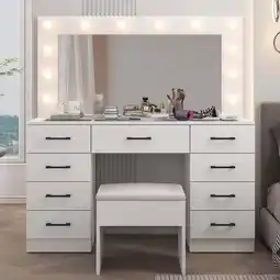 Walmart Ktaxon Large Makeup Vanity, Vanity Table Set w/ Visible Glass Top w/ Charging Station, White offer