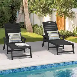 Walmart Dycanpo Lounge Chair Outdoor Set of 2, Resin Chaise Lounge with Wheels & Adjustable Backrest,Black offer