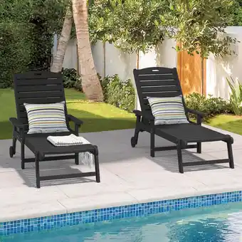 Walmart Dycanpo Lounge Chair Outdoor Set of 2, Resin Chaise Lounge with Wheels & Adjustable Backrest,Black offer
