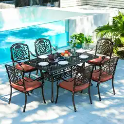 Walmart 6-Person Outdoor Dining Set, Cast Aluminum Table & 6 Chairs, 60’’, All-Weather Red offer