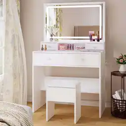 Walmart NEDYO White Vanity Desk Set with LED Mirror, Power Outlet, Modern Makeup Table for Bedroom Bathroom offer