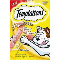 Walmart TEMPTATIONS Creamy Puree Salmon and Chicken Lickable Cat Treats Variety Pack, (16) 12g Pouches offer