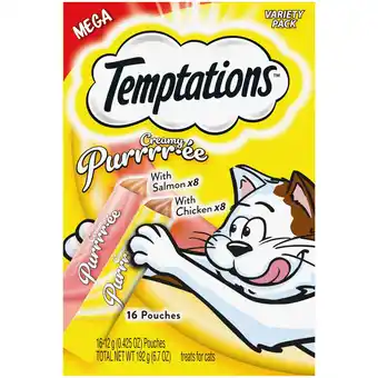 Walmart TEMPTATIONS Creamy Puree Salmon and Chicken Lickable Cat Treats Variety Pack, (16) 12g Pouches offer
