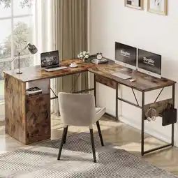 Walmart Bestier L Shaped Desk 95 Two Person Long Computer Desk with Storage Cabinet for Home Office, Rustic offer
