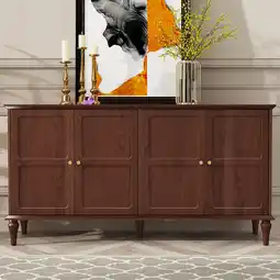 Walmart HLR Mid Century 58'' Wood 4 Door Sideboard Buffet Cabinet for Living Dining & Bedroom (Brown) offer