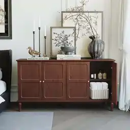 Walmart HLR Mid Century 58'' Wood 4 Door Sideboard Buffet Cabinet for Living Dining & Bedroom (Brown) offer