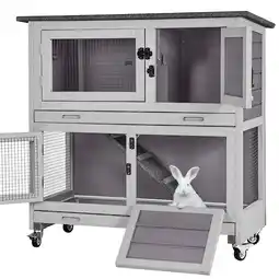 Walmart Aivituvin Wheeled 2-Story Regular Wood Rabbit & Guinea Pig Small Animal Hutch offer